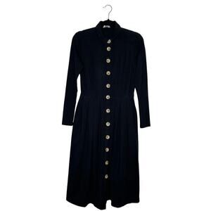 Eshakti Button Down Long Sleeve Midi Dress Women's Black Medium?